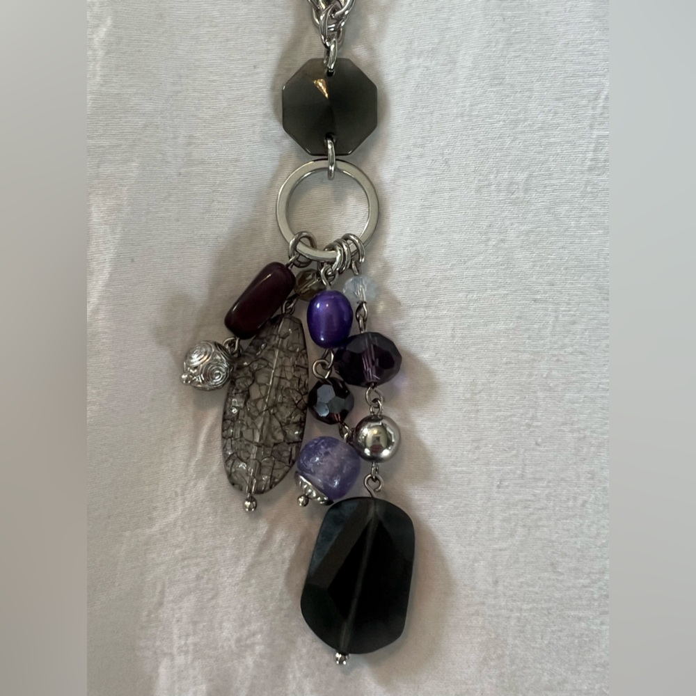 Lia Sophia toggle necklace with purple/gray/silver jewel tones